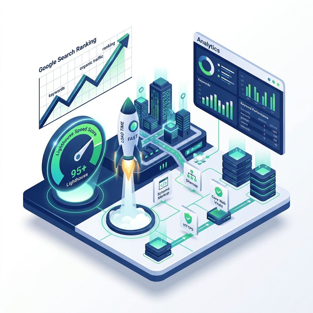 Technical SEO & Speed Optimization Services Illustration by Infisetu Technologies